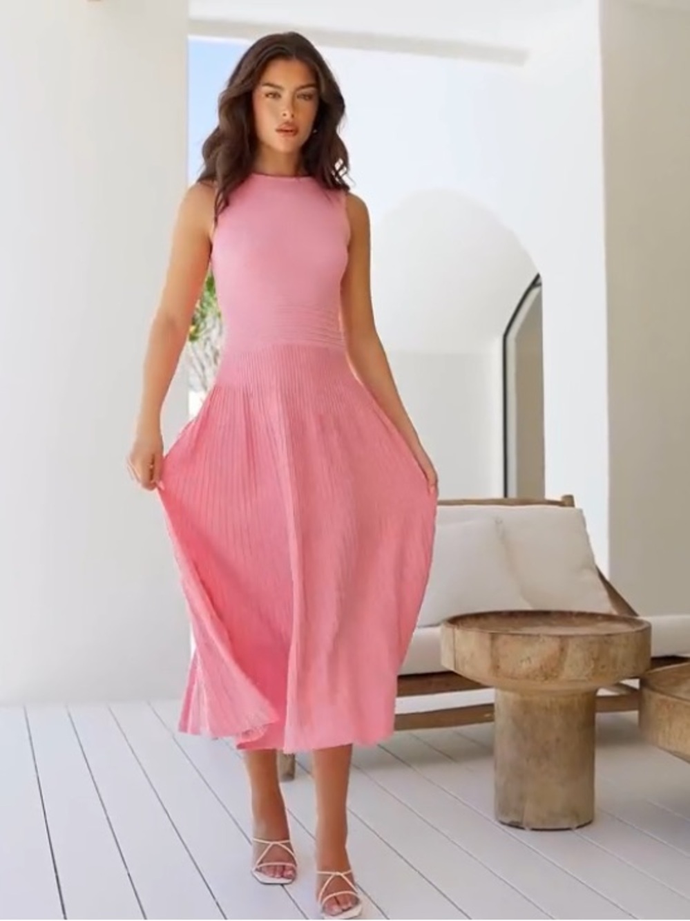 Pink Sleeveless Pleated Dress - Elegant Everyday - Picture 7 of 16